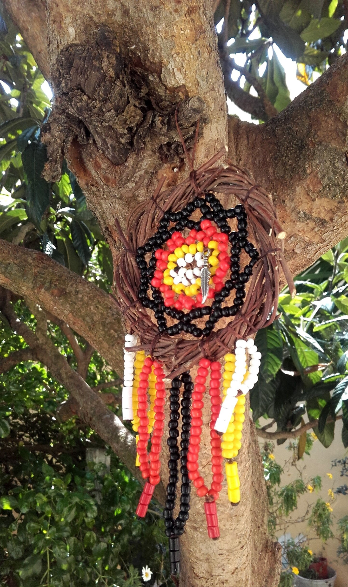 Attrape rêves bois naturel et perlé - ref: DC 160514