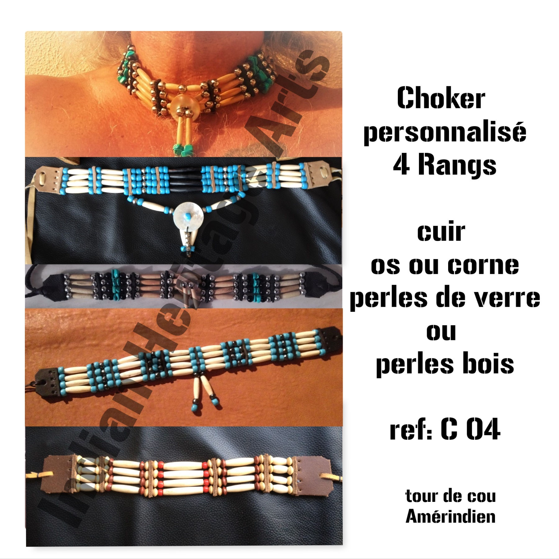 Choker style Amérindien 4 rangs  personnalisation - ref: C 04