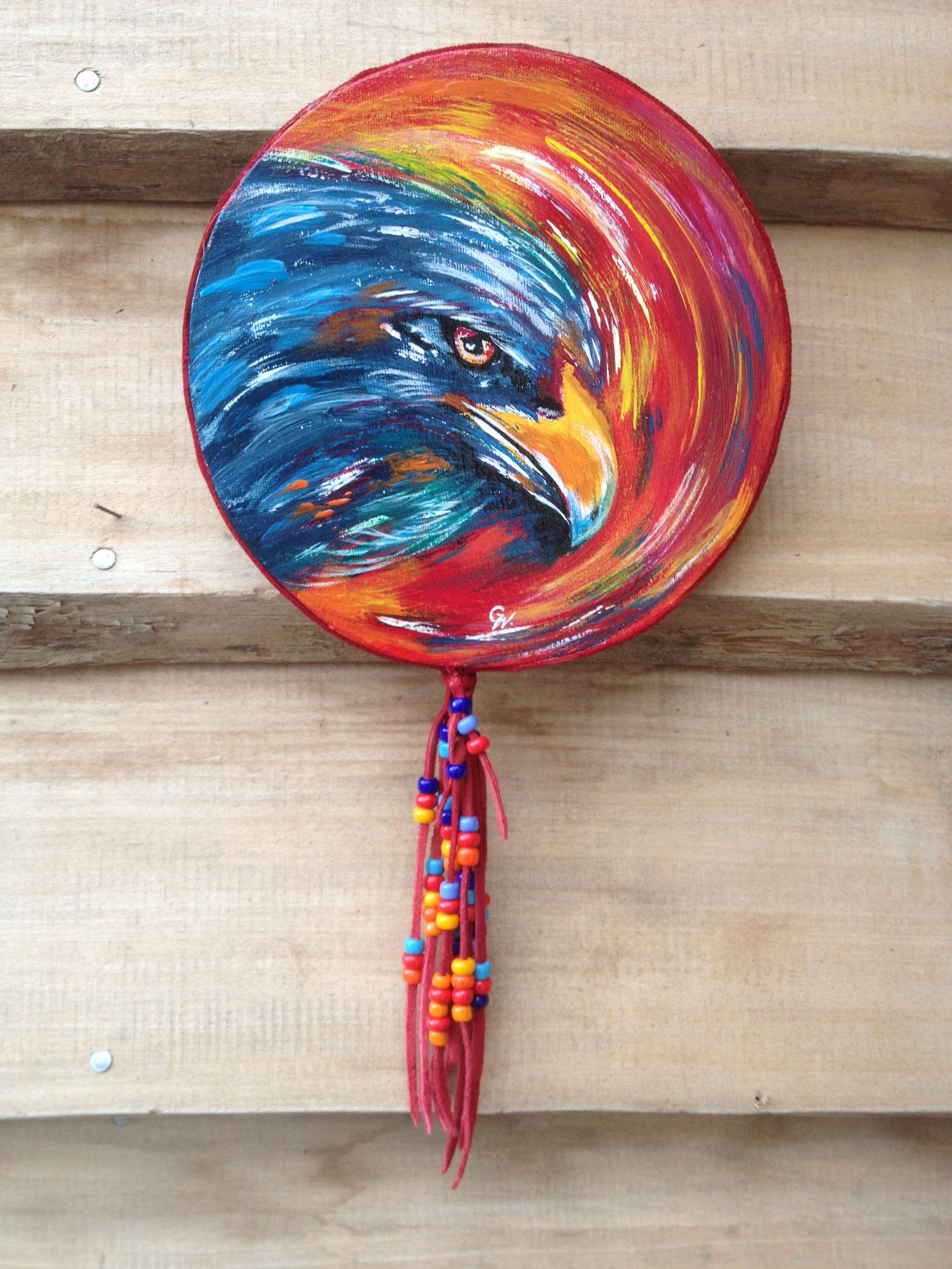 Eagle of fire - Aigle de feu - peinture  originale, toile ronde