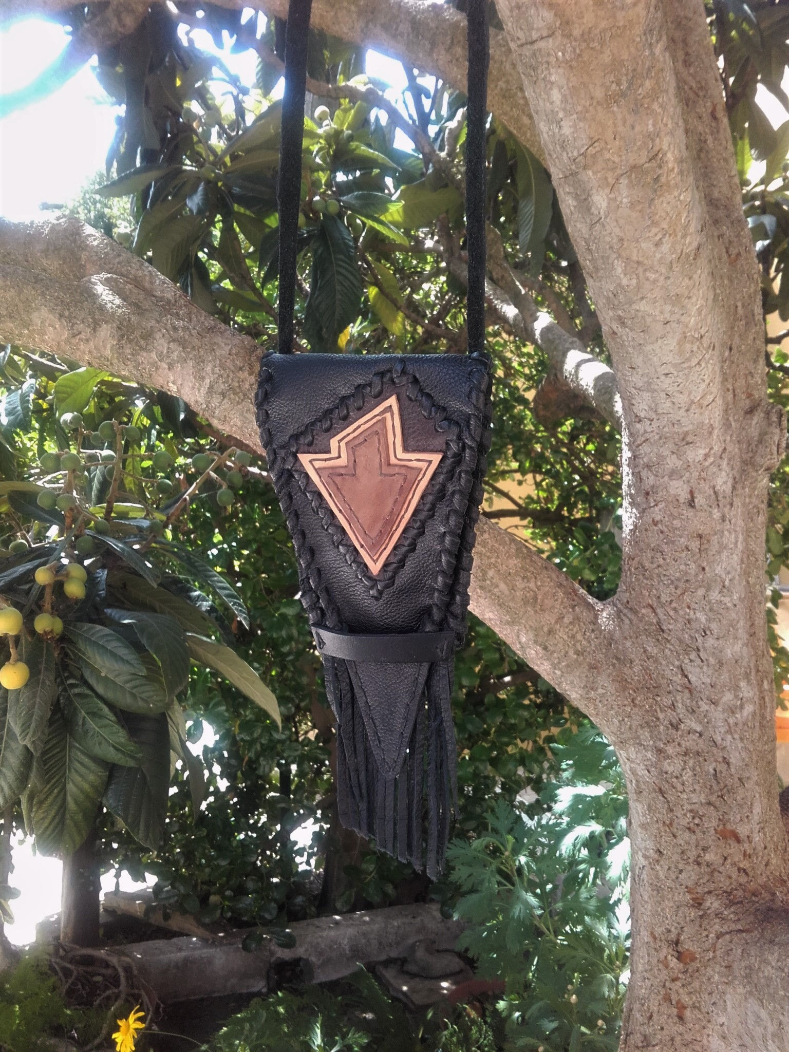 Sac médecine en cuir noir - sac de souhait (voeux) ref MBW 4