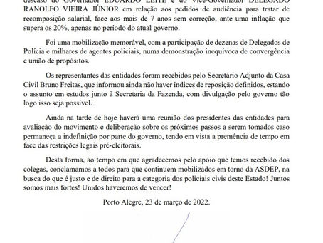 ASDEP entrega ao Governo pauta de reivindicações da segurança pública