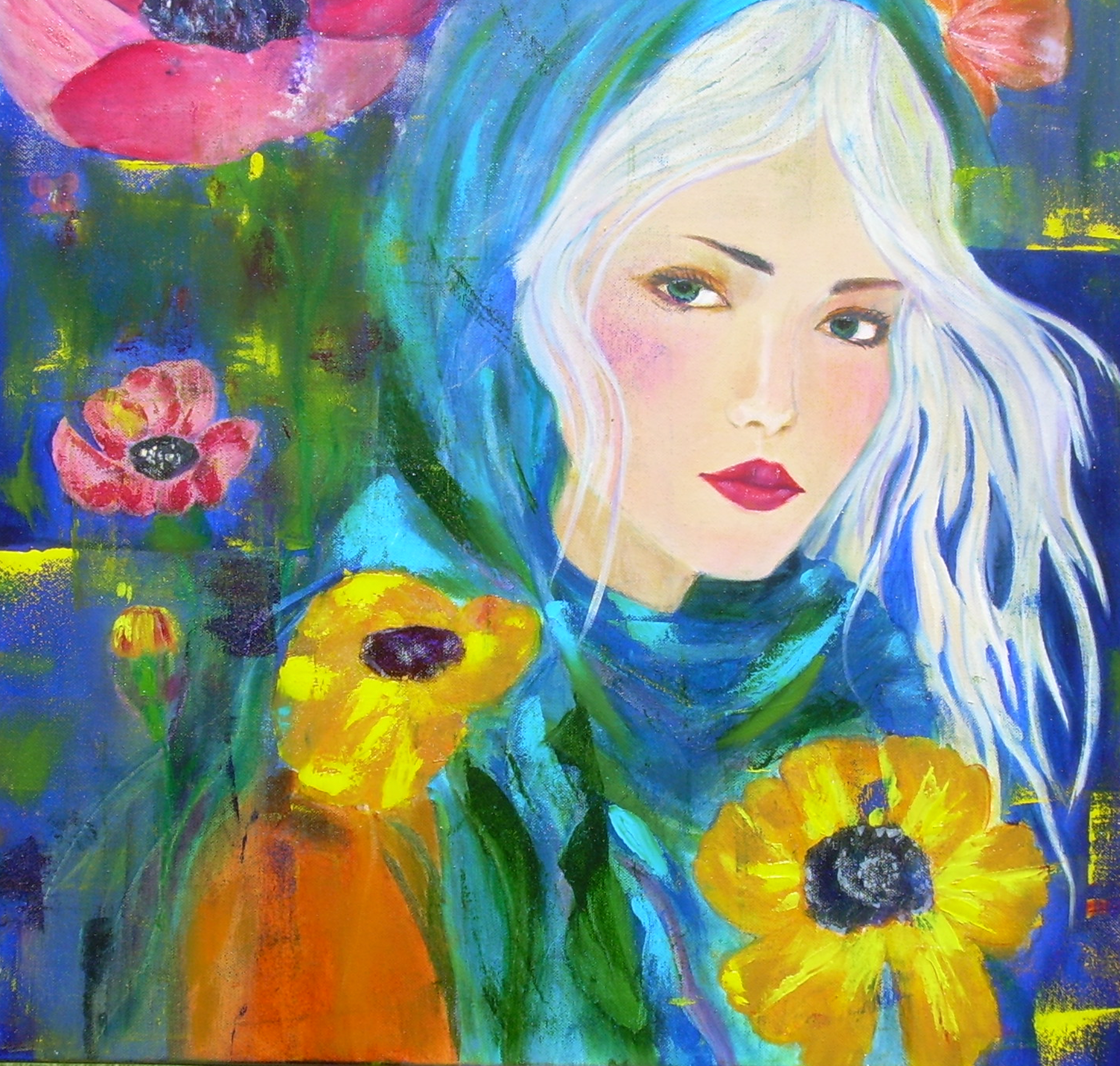 Blossoming Beauties oil painting of a woman with flowers