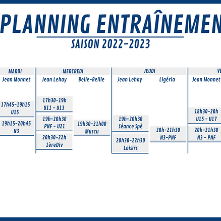 Plus d'excuses....voici le planning des entraîn