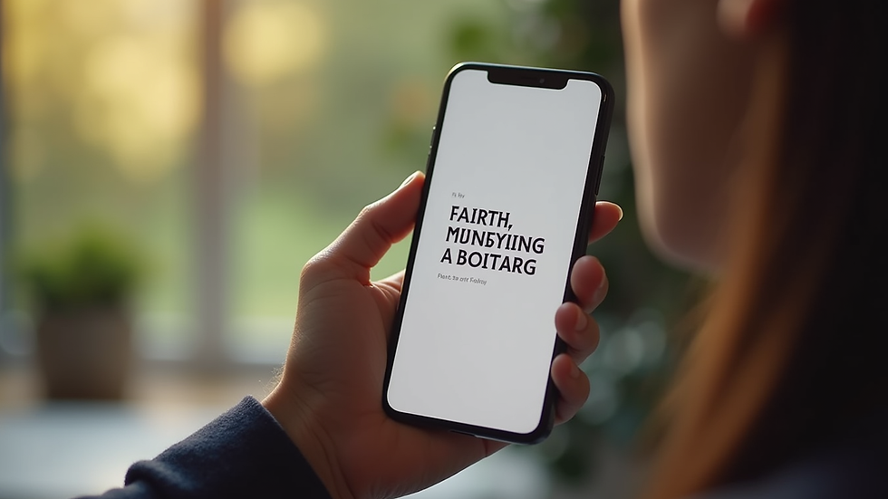 Eye-level view of a smartphone displaying a faith-based mentoring app interface