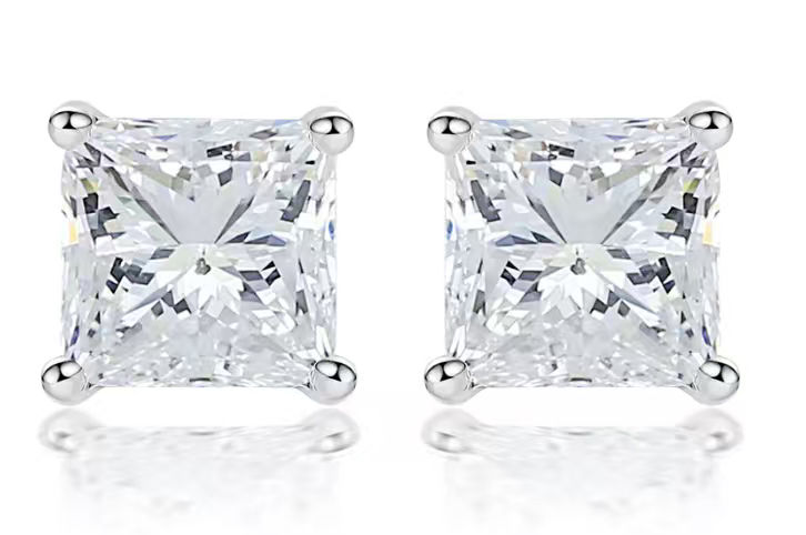 Princess Cut Øredobber 5mm — La Lux Oslo, 925 Sølv & Moissanite