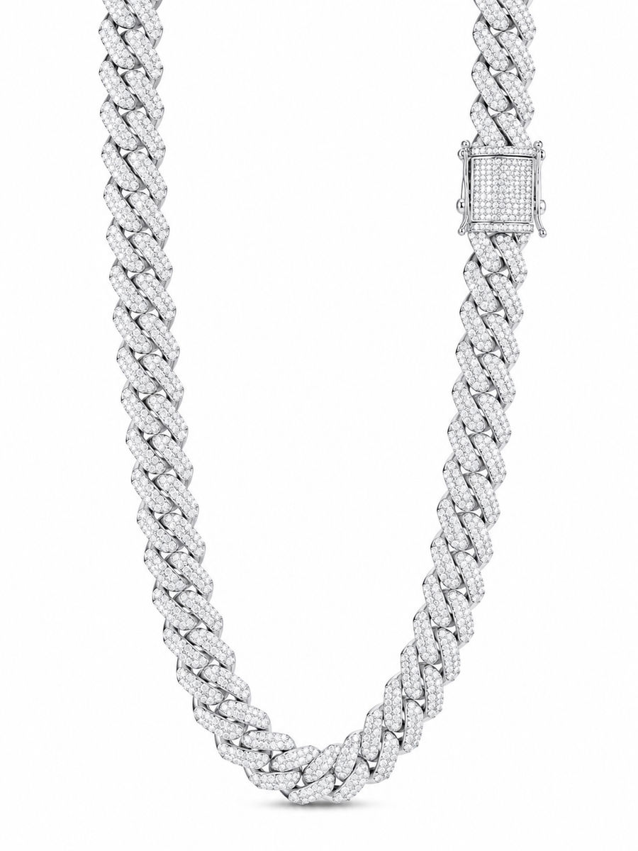 12mm Cuban Kjede — La Lux Oslo, 925 Sølv & Moissanite