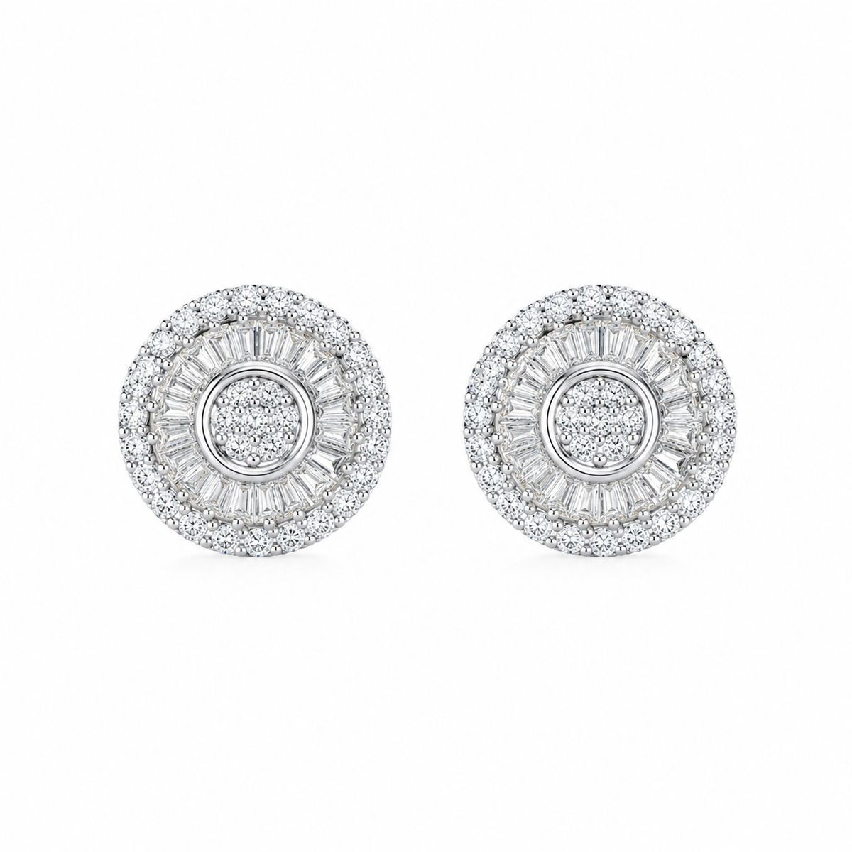 Runde Diamanter / Emerald Cut Øredobber — La Lux Oslo, 925 Sølv