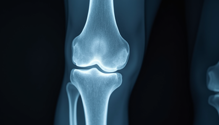 Yakın çekim, diz ekleminde osteoartrit belirtileri gösteren röntgen görüntüsü
