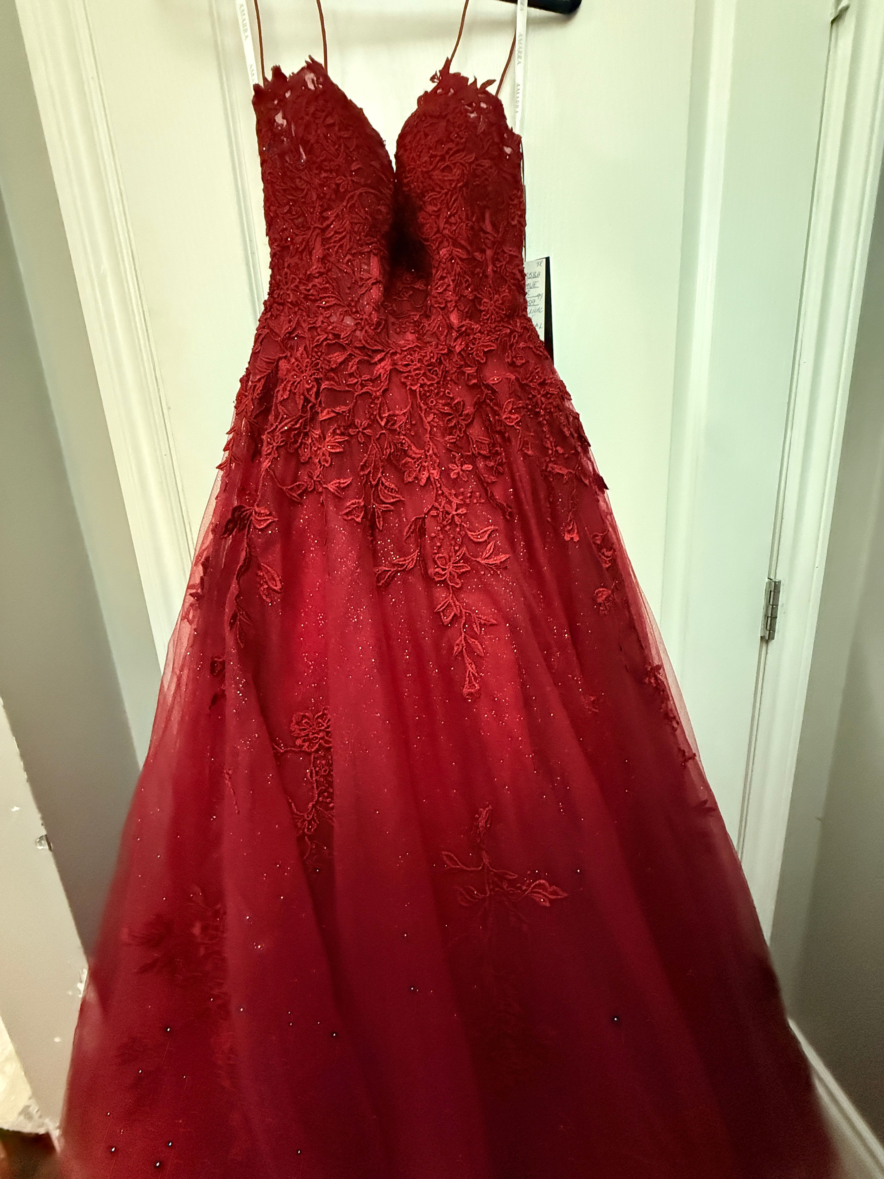 Amarra Style 88584 Wine Lace Formal Gown – Size 8