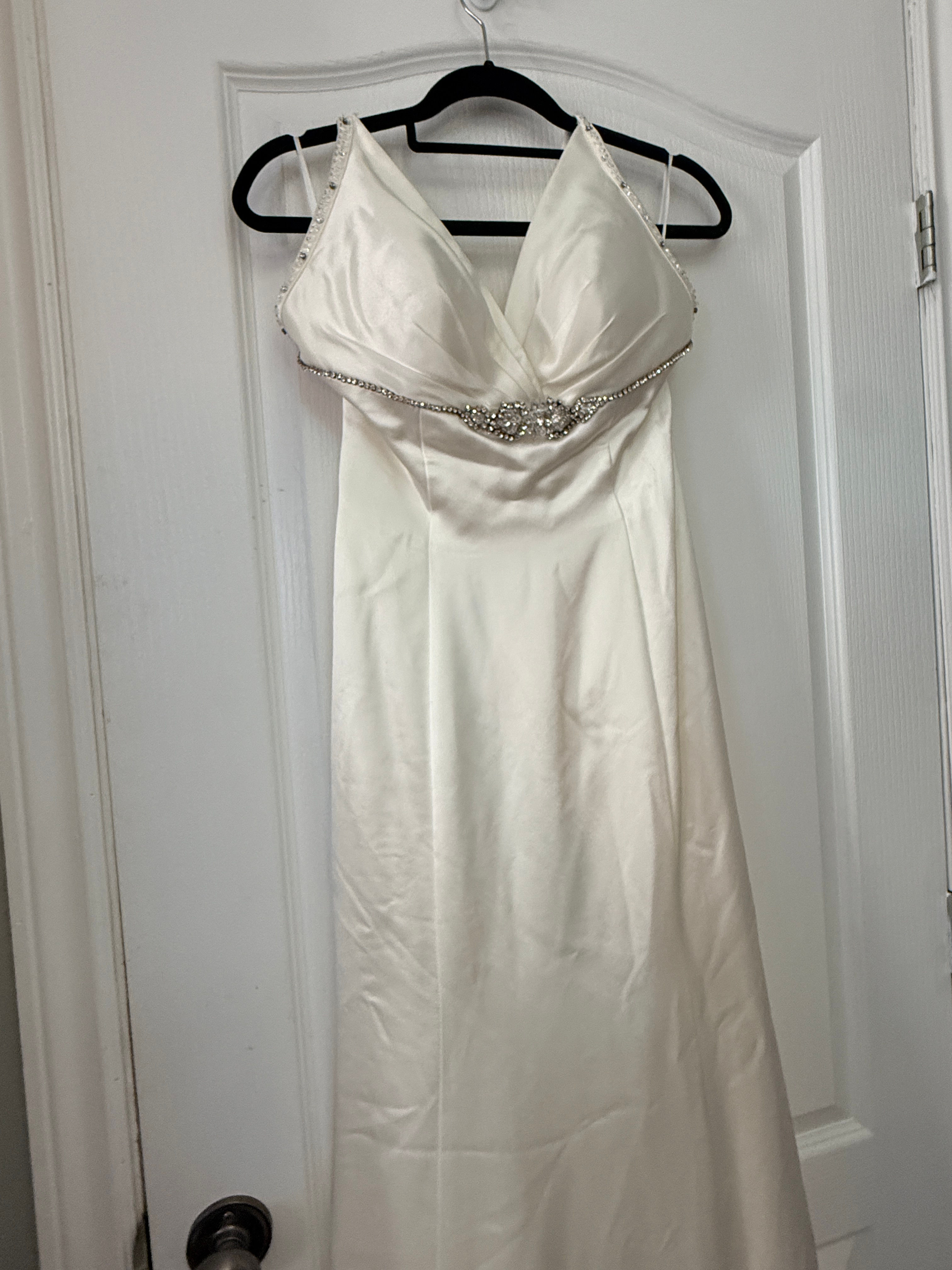 Ivory Satin Beaded Formal Gown, Size