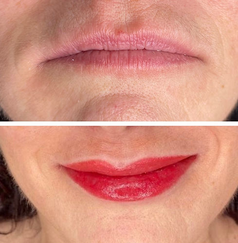 Client after their lip blush tattoo appointment in Tarzana, CA