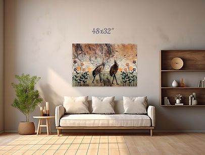 painting of cranes in nature canvas wall art 