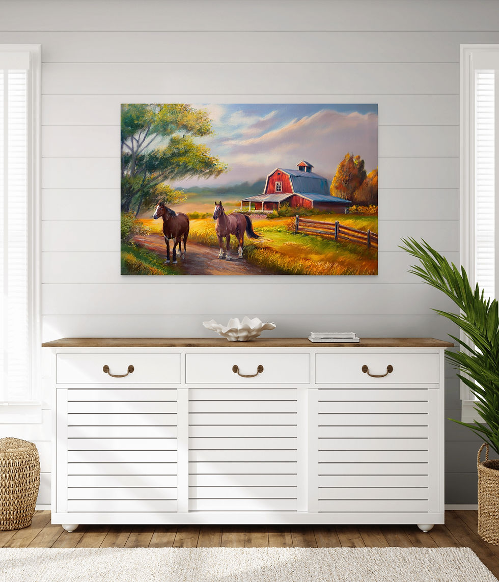 Thumbnail: Red Barn and Two Horses