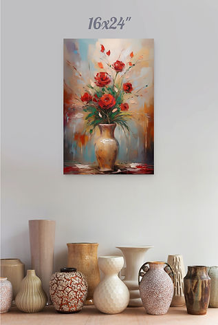 brown vase red roses painting canvas wall art