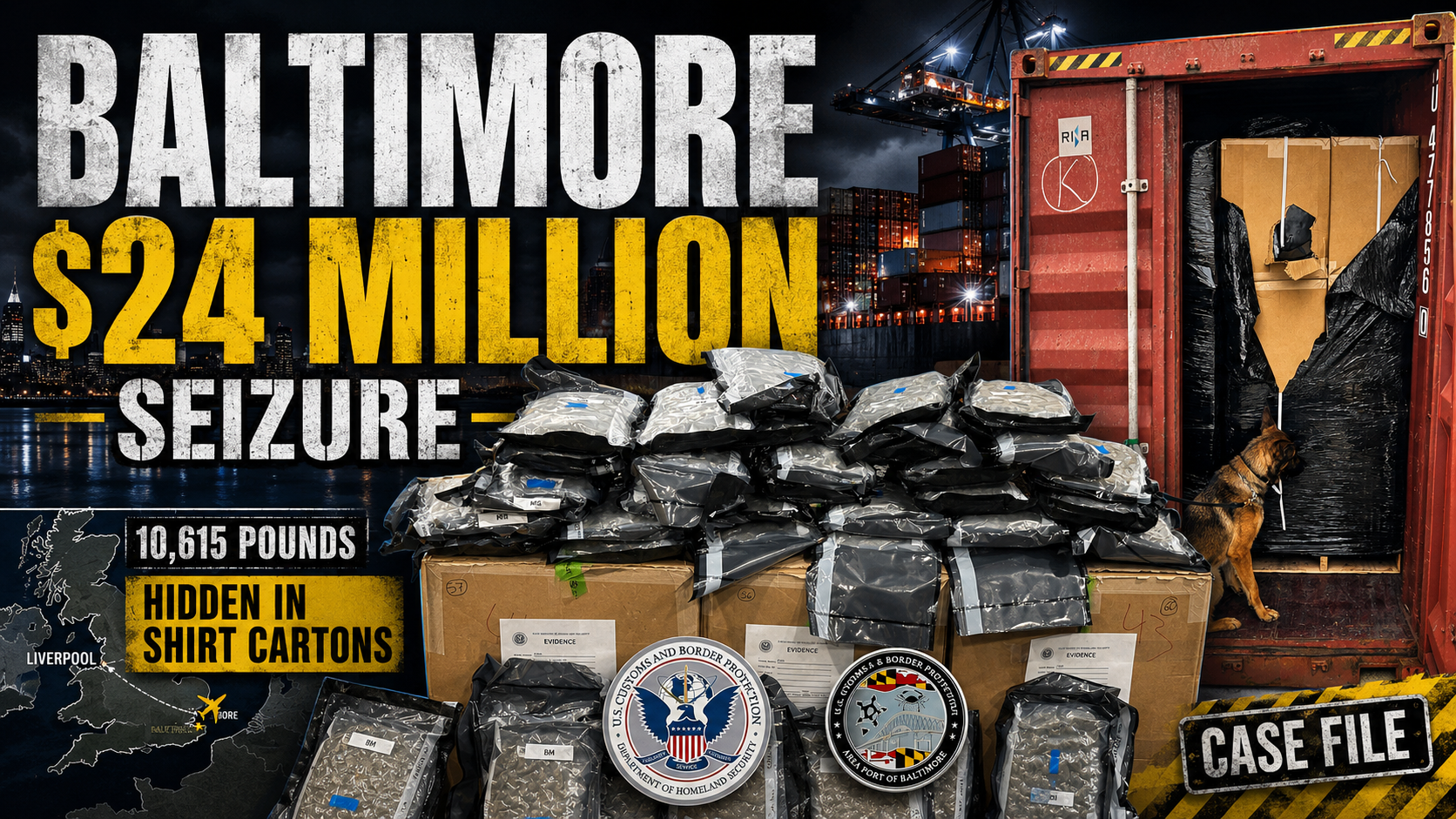On May 29, 2026, federal customs officers in Baltimore opened a shipping container that was supposed to be carrying men’s shirts. The paperwork said the cargo was headed for Liverpool, England. The container came from Nassau County, New York. On paper, it looked like another ordinary export moving through one of America’s busiest freight gateways.