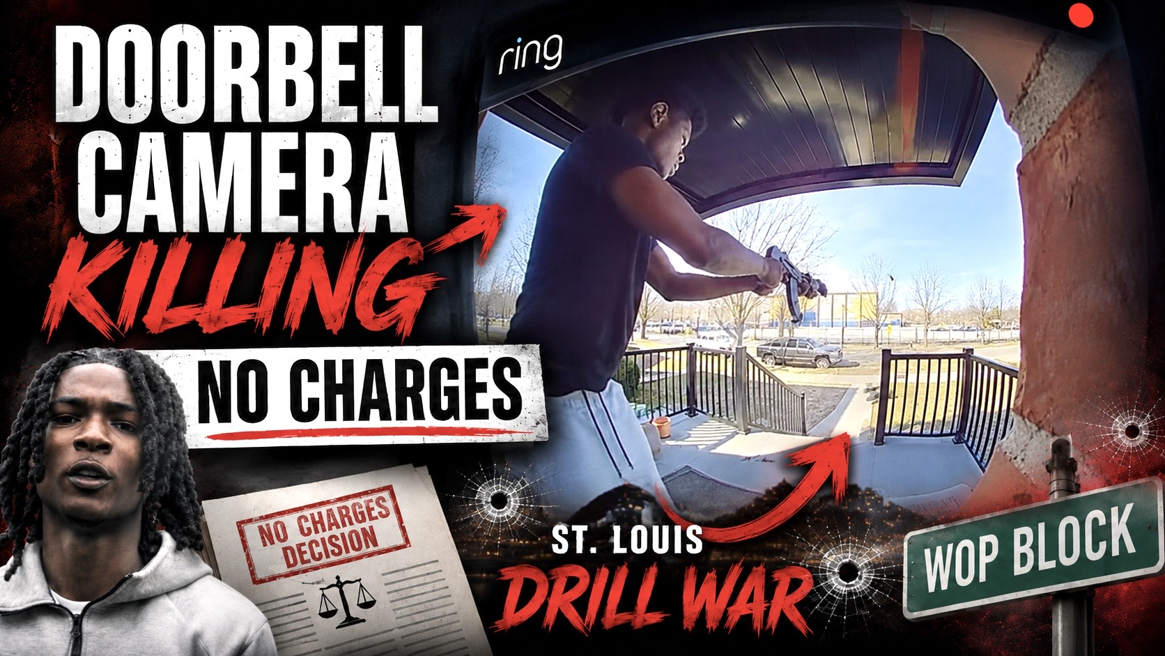 A nineteen-year-old St. Louis drill rapper walked up to a front door in broad daylight, knocked several times while holding his phone, and seconds later collapsed after a burst of gunfire captured directly on a residential doorbell camera.