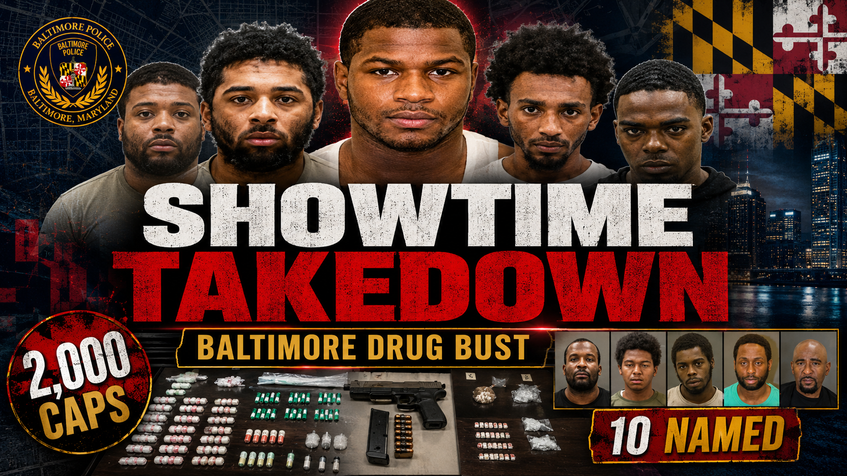 Before the mugshot board went public, before the evidence was spread across police tables, and before the name “Showtime” hit Baltimore news, investigators were locked in on one narrow piece of East Baltimore. The location was the rear alley near 2400 Brentwood Avenue and Greenmount Avenue, a cut behind the block that police described as the operating ground for a drug-trafficking organization moving fentanyl, cocaine, and other controlled dangerous substances.