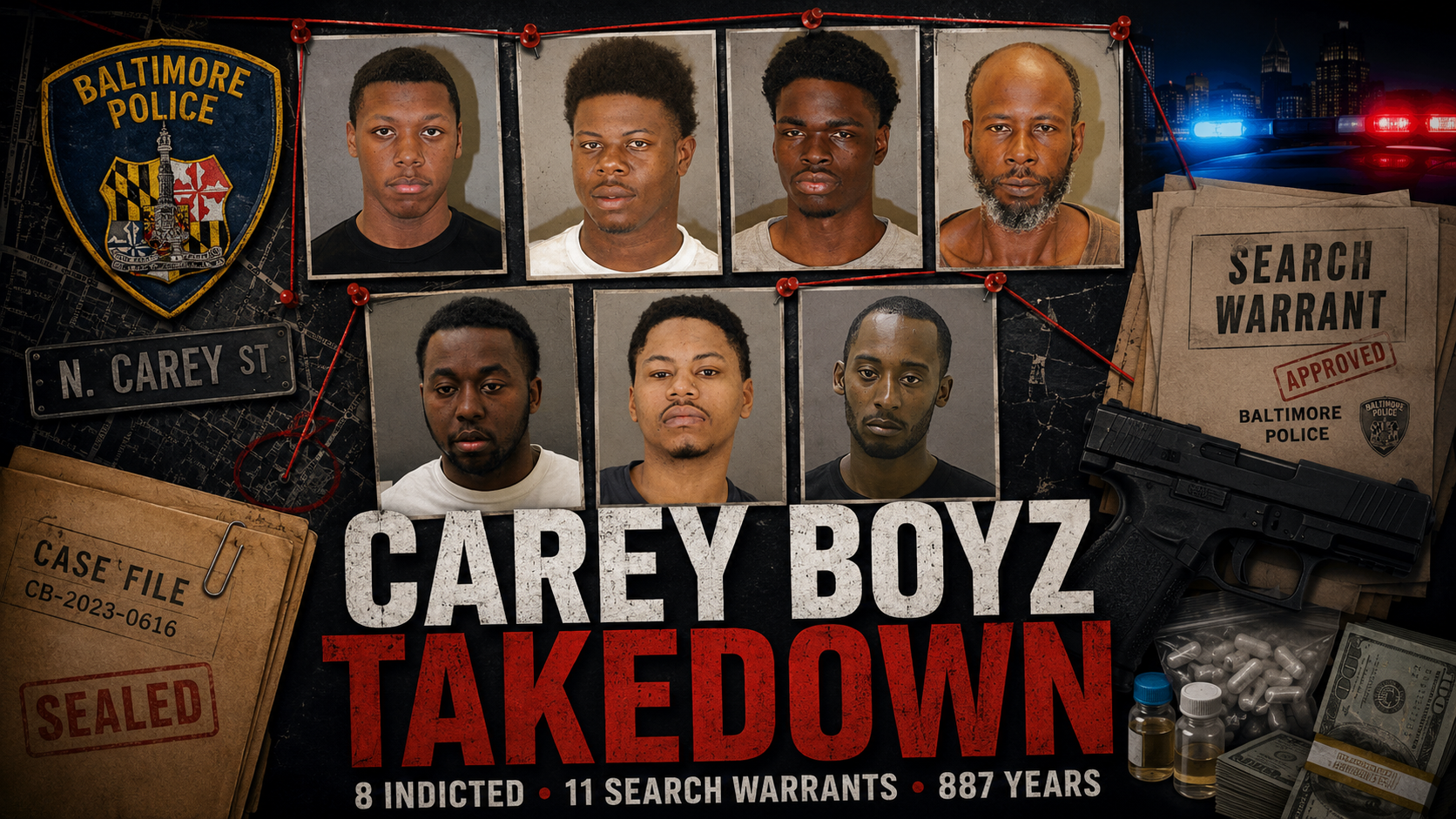 The Carey Boyz case was more than a quick drug bust headline. Inside the full case file, we broke down how one West Baltimore block became the center of a months-long investigation that stretched beyond North Carey Street and turned into a coordinated takedown across homes, vehicles, warrants, money, narcotics, firearms, and alleged roles inside the organization.