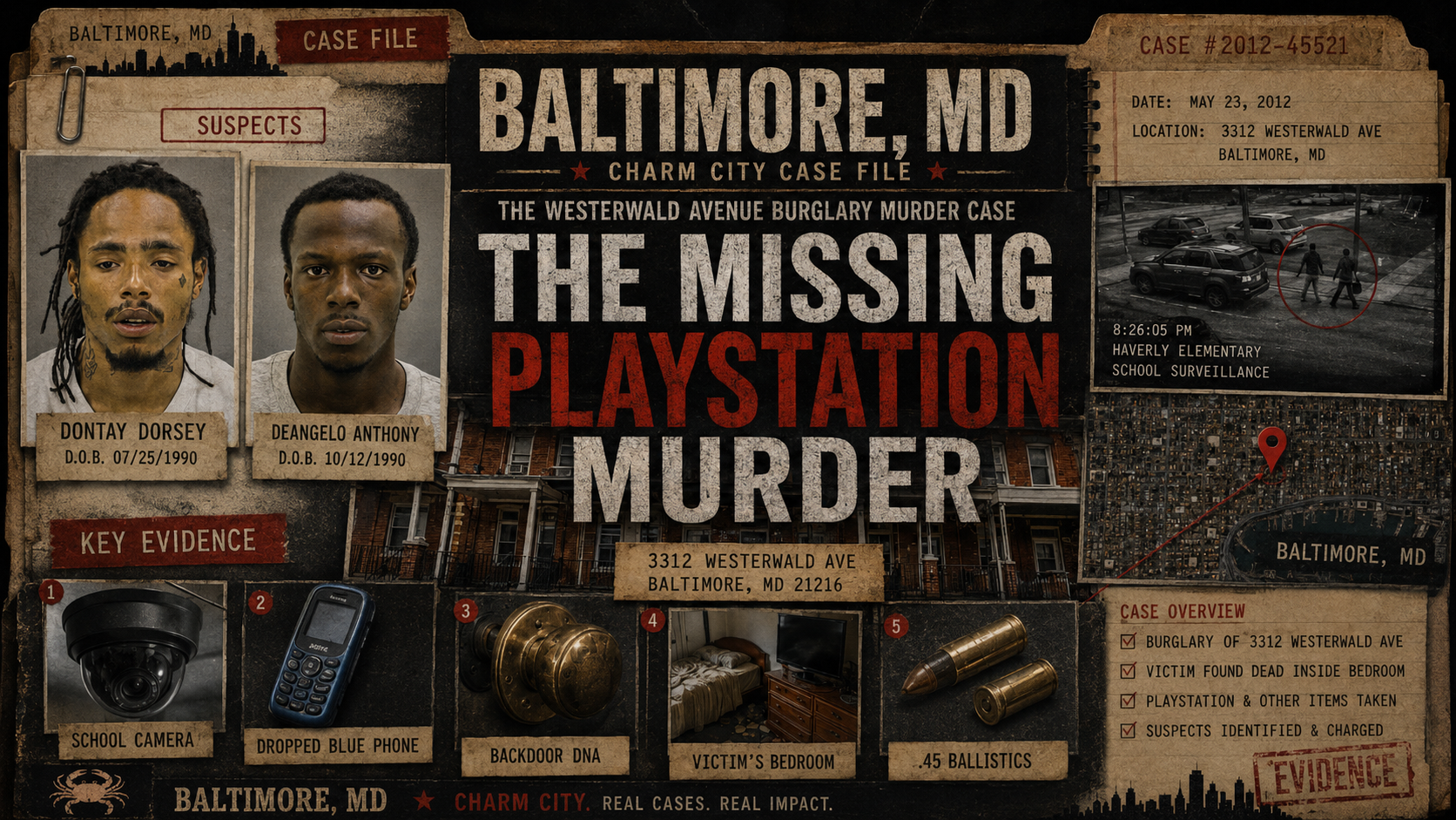 On May 23, 2012, Tavon Fredrick was found dead inside his home at 3312 Westerwald Avenue in north Baltimore. The first public version of the case was simple: two men were later convicted and sentenced for a burglary murder.