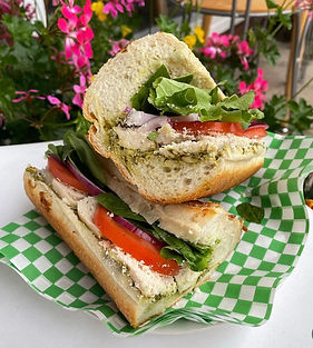 Chicken and pesto baguette