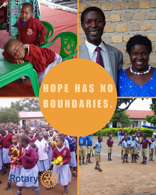 4 images "Hope has no boundaries." A young nursery child, peacefully asleep at her desk. Girls & boys in the playground at the Runkungiri school.