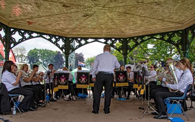 Abergavenny Borough Band, playing at Bailey Park Bandstand, at the Abergavenny Steam Rally