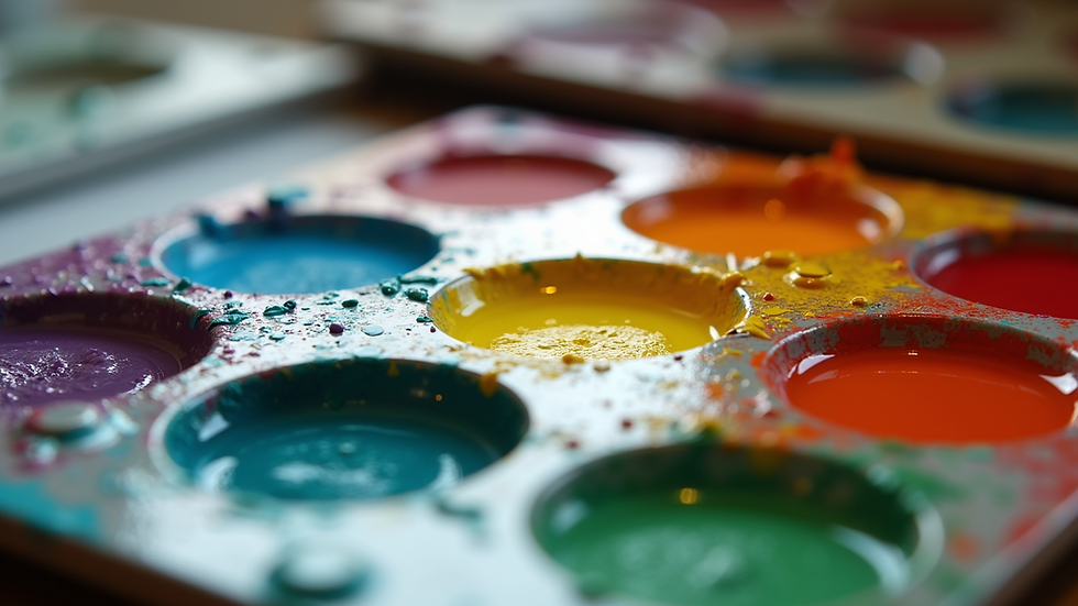 Close-up view of vibrant paints on a palette