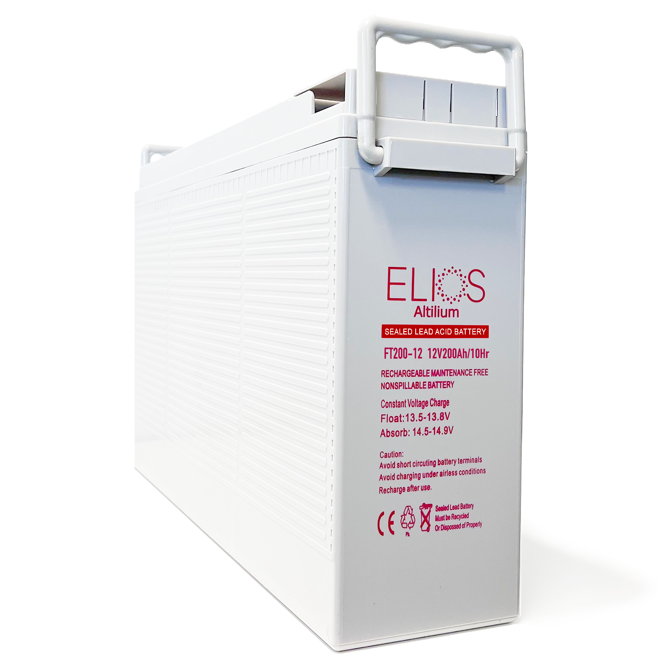 Elios - AGM Battery 12V/200Ah Front Terminal, Sealed Rechargeable Lead Acid