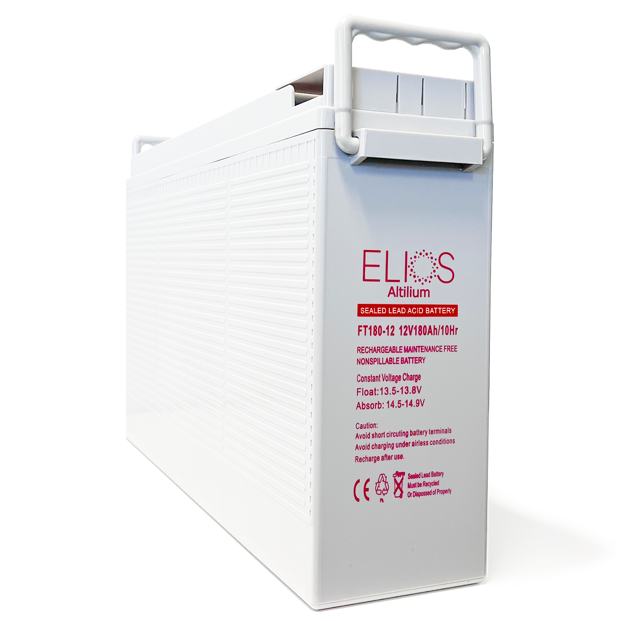 Elios - AGM Battery 12V/180Ah Front Terminal, Sealed Rechargeable Lead Acid