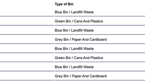 Bin Collection Calendar