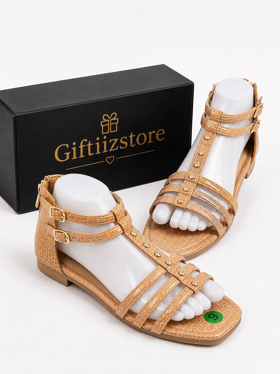 Thumbnail: Women’s Rhinestone Gladiator Flat Sandals – Burgundy | Zip Back Casual Summer Sh