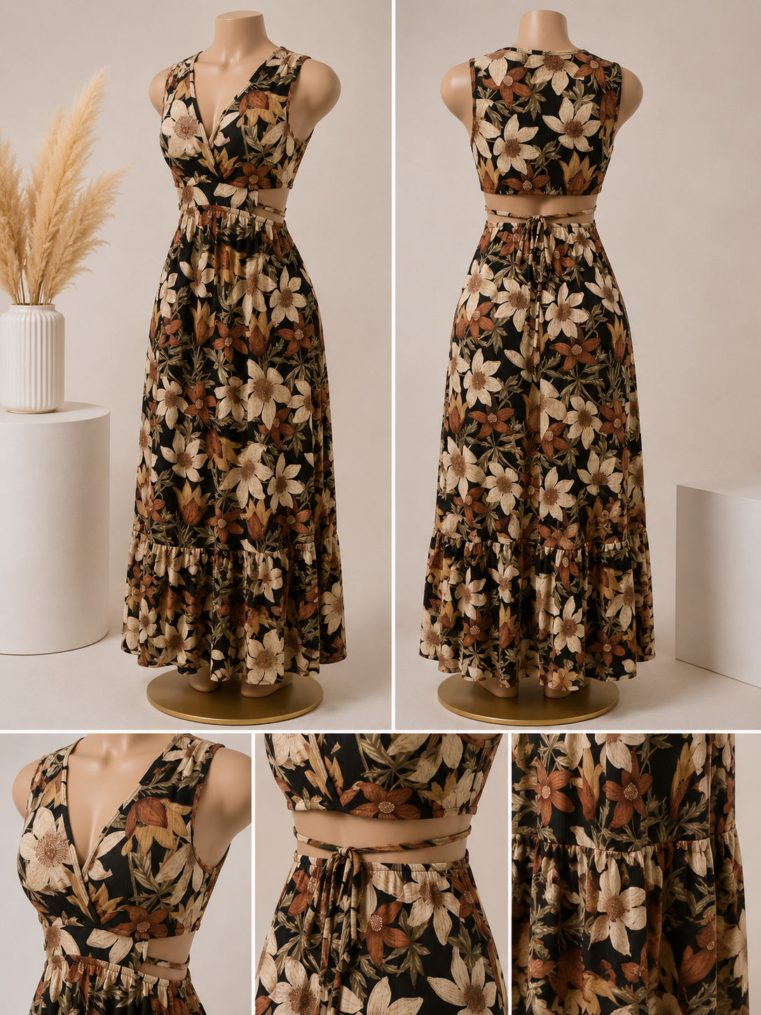 Autumn Bloom Cutout Maxi Dress