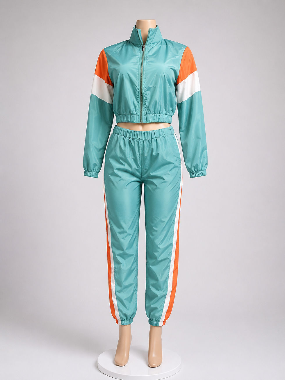 Thumbnail: Women’s Color Block Windbreaker Tracksuit – Zip-Up Jacket & Jogger Pants (Back V