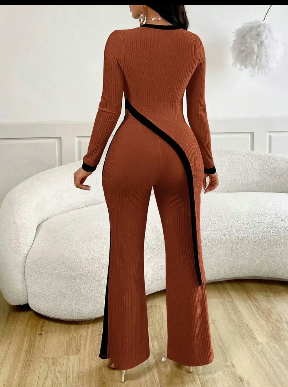 Thumbnail: Fashion color contrast shirt patchwork pants