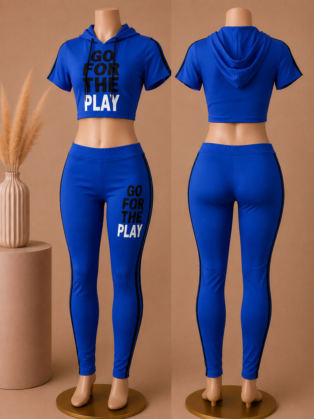 GO FOR THE PLAY Crop Hoodie & Leggings Activewear Set – Royal Blue