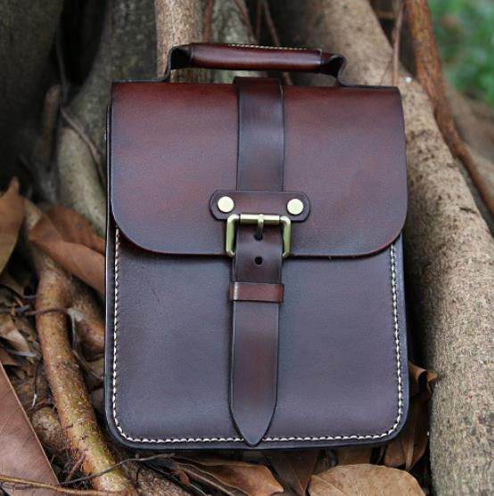 Thumbnail: Creative design handmade full-grain cow leather shoulder bag