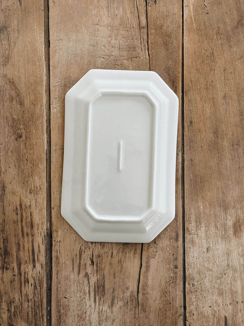 Miniature : Plat octogonal en porcelaine blanche épaisse