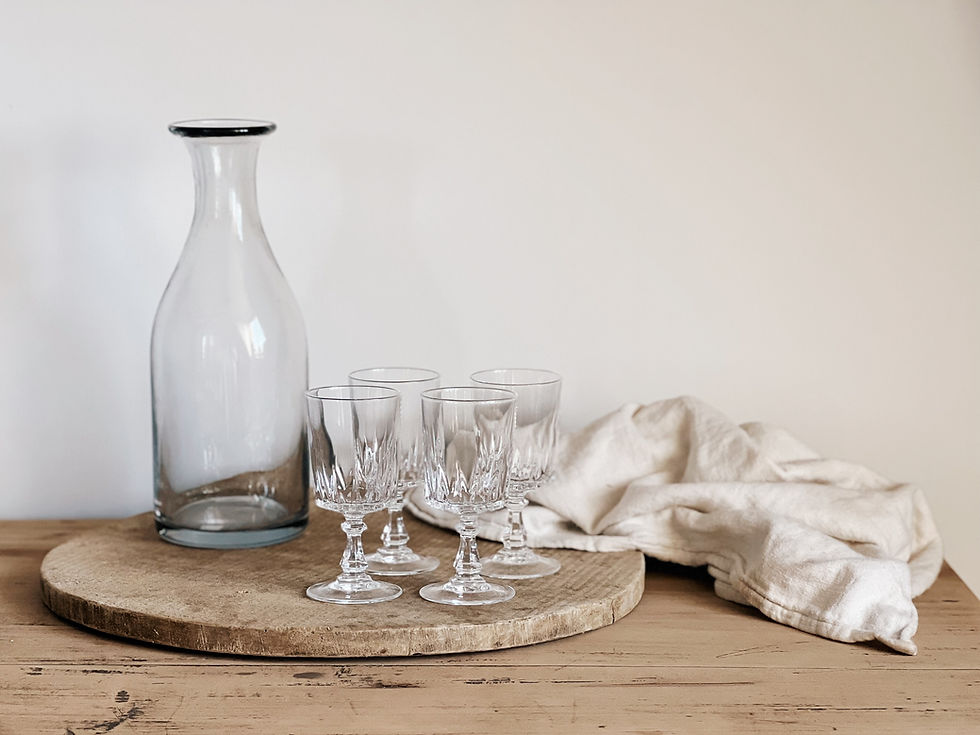 Miniature : Carafe en verre souffle et verres en cristal