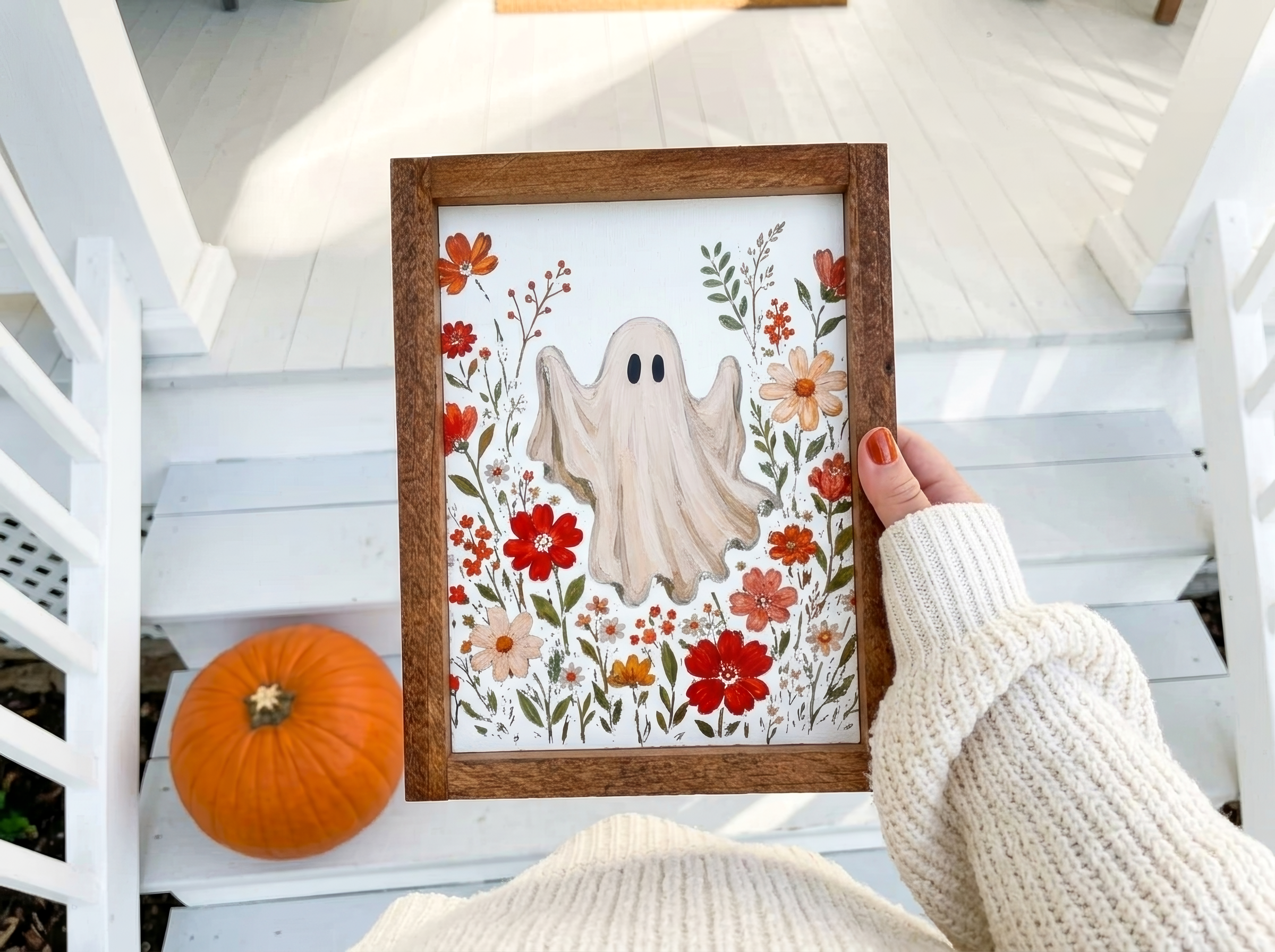 Floral Ghost Wood Sign