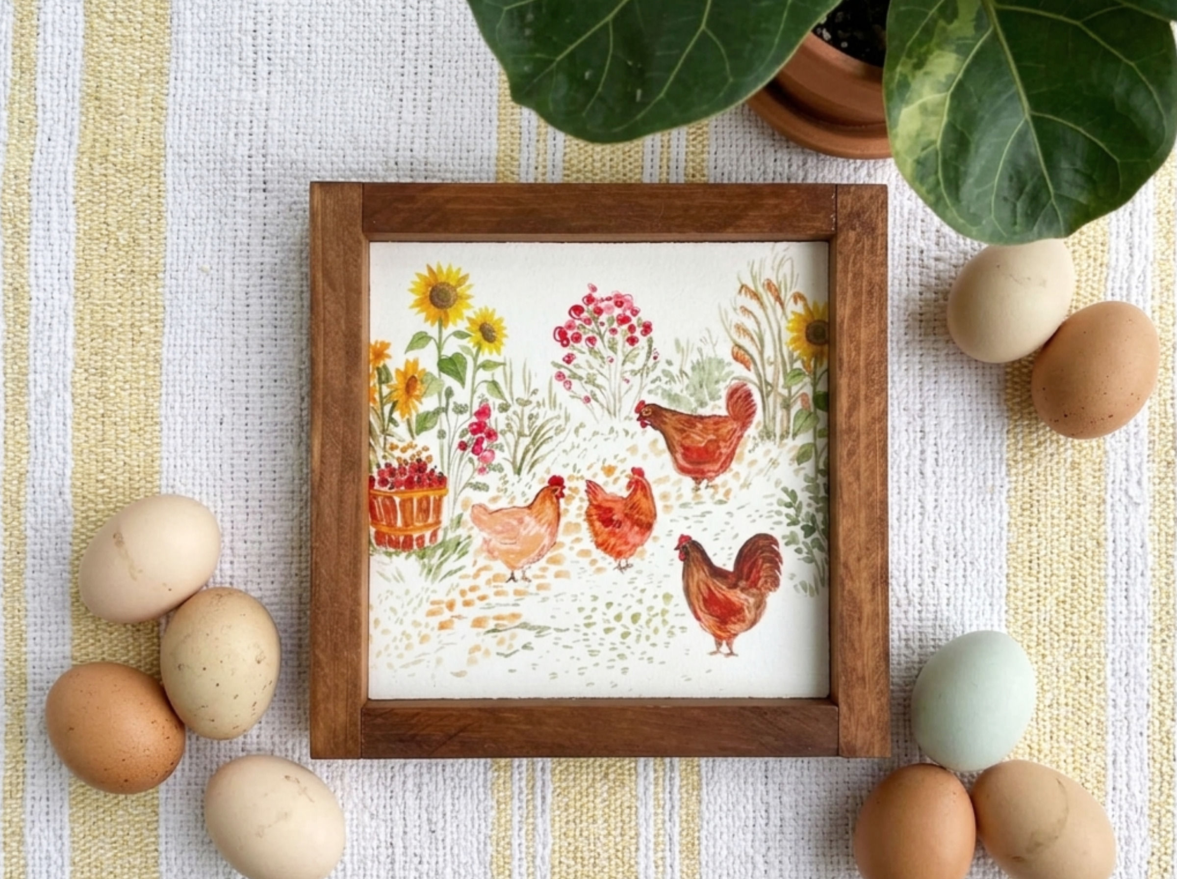 Floral Chickens Wood Sign
