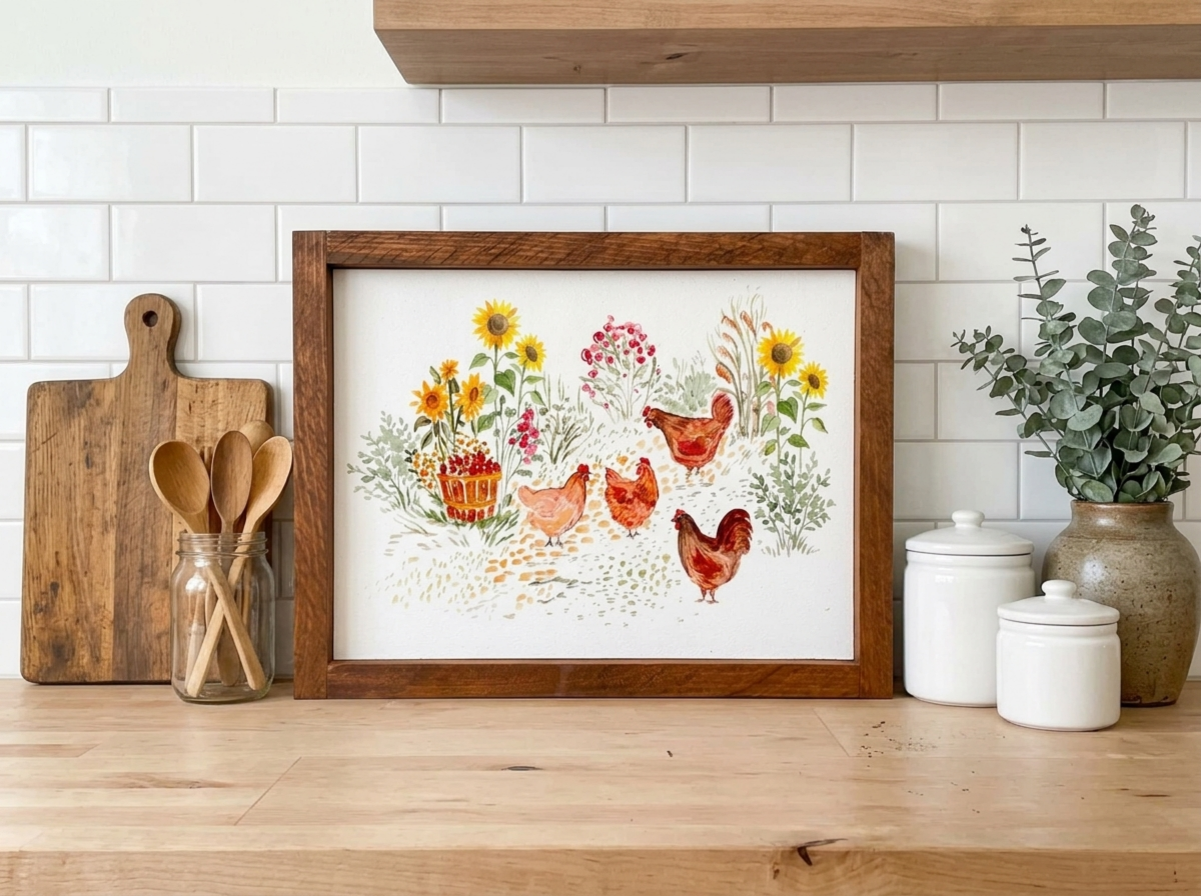 Floral Chickens (Medium) Wood Sign