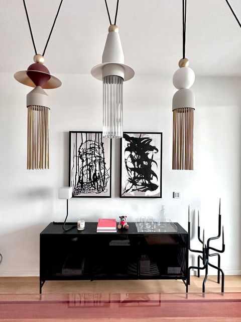 Unique pendant lamps with metal sideboard