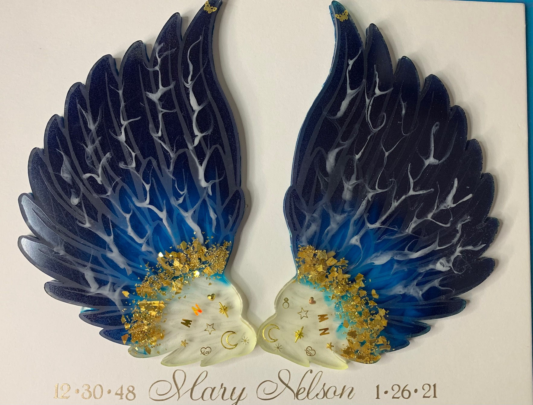 Memorial Angel Wings w/ White Matte backboard