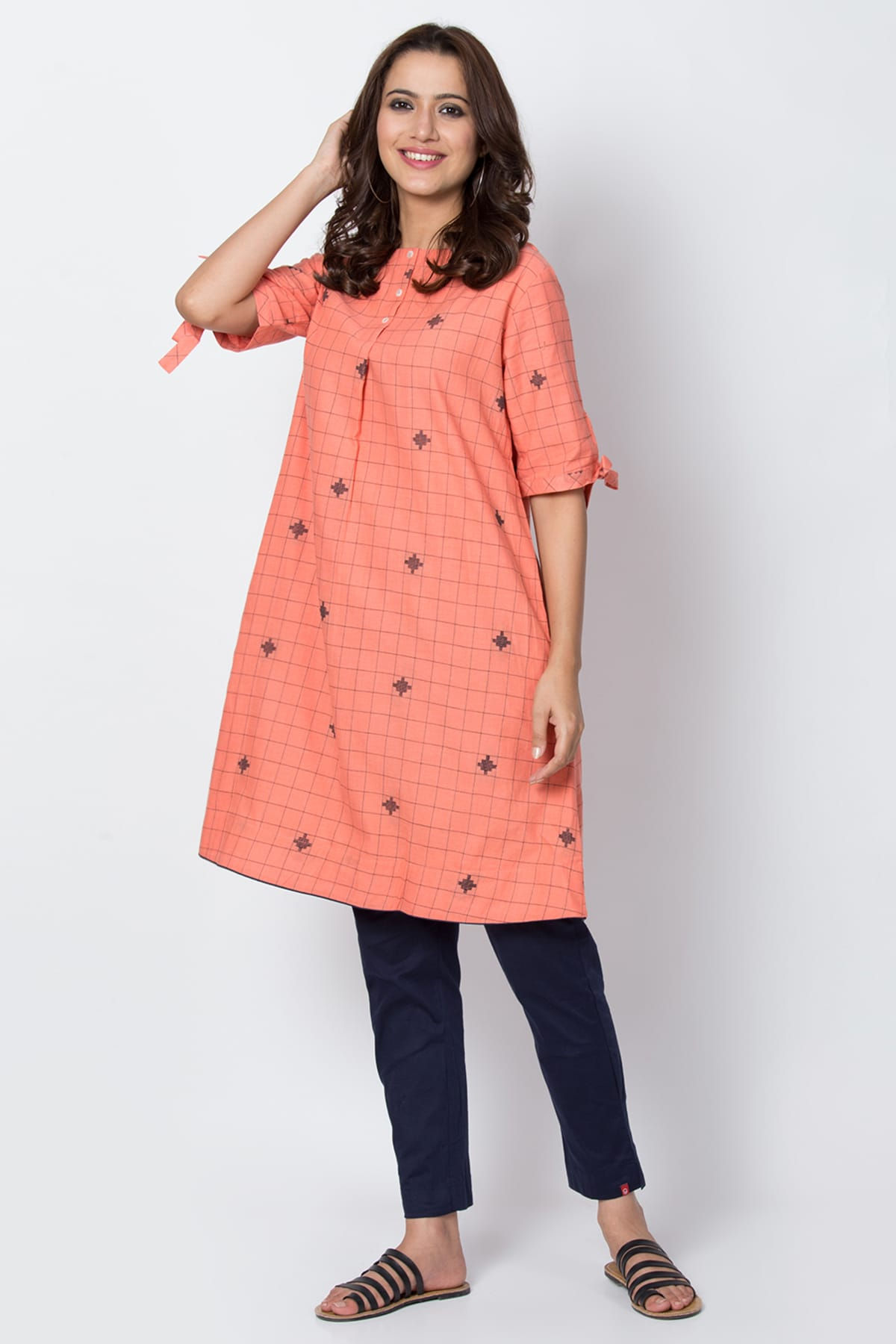 Biba Coral Cotton A Line Kurta