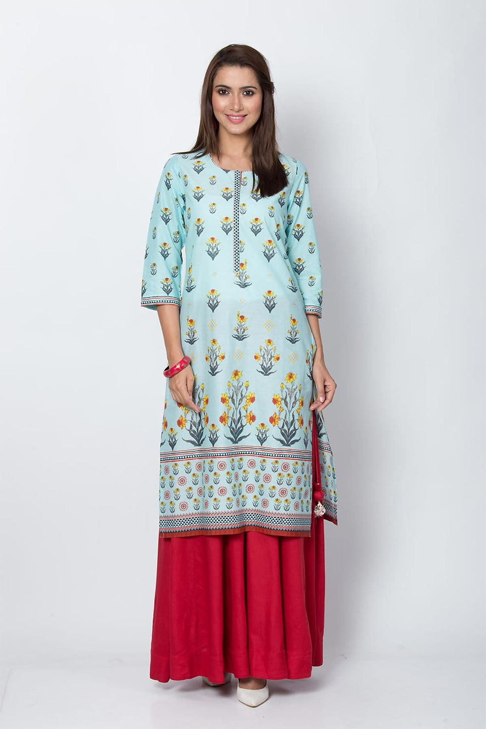 Thumbnail: Biba Turquoise Cotton Straight Kurta
