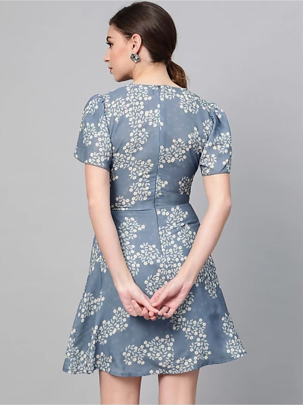 Thumbnail: Women A-line Dark Blue , White Dress