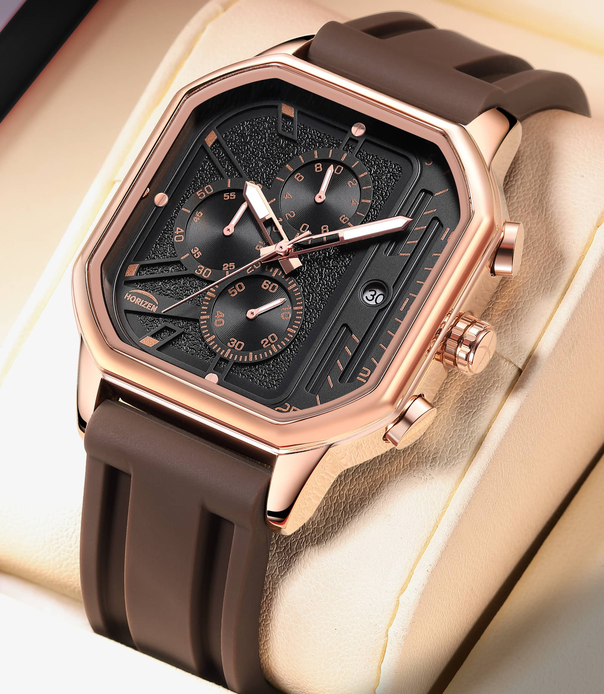 HORIZEN Large Square Dial Chronograph Watch For Men