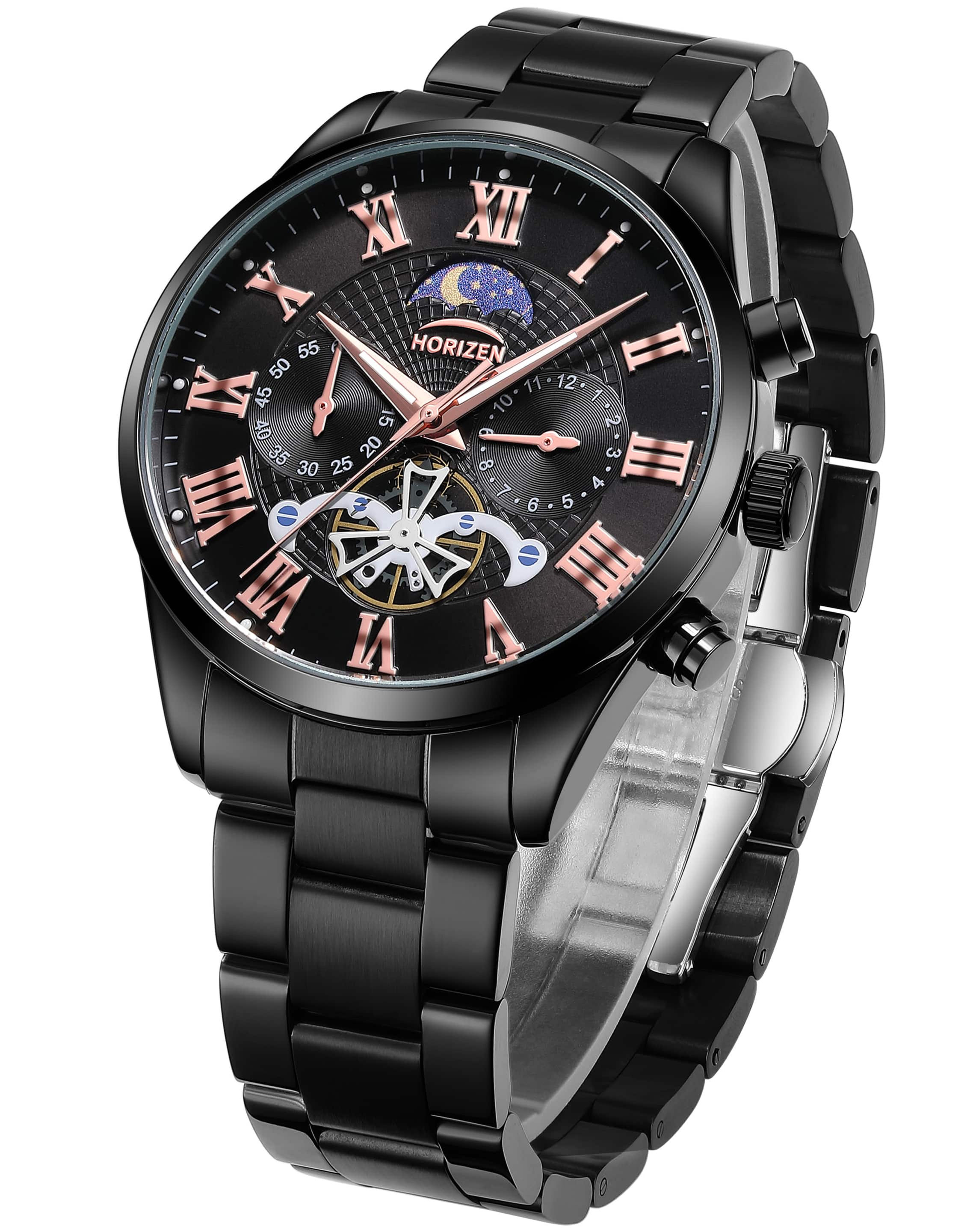 HORIZEN Tourbillon-Chronograph Analog Watch for Men (Black)