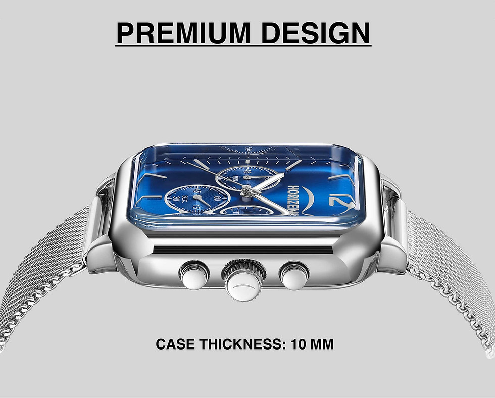 Thumbnail: HORIZEN Small Square Dial Chronograph Luxury Watch for Men (Blue)