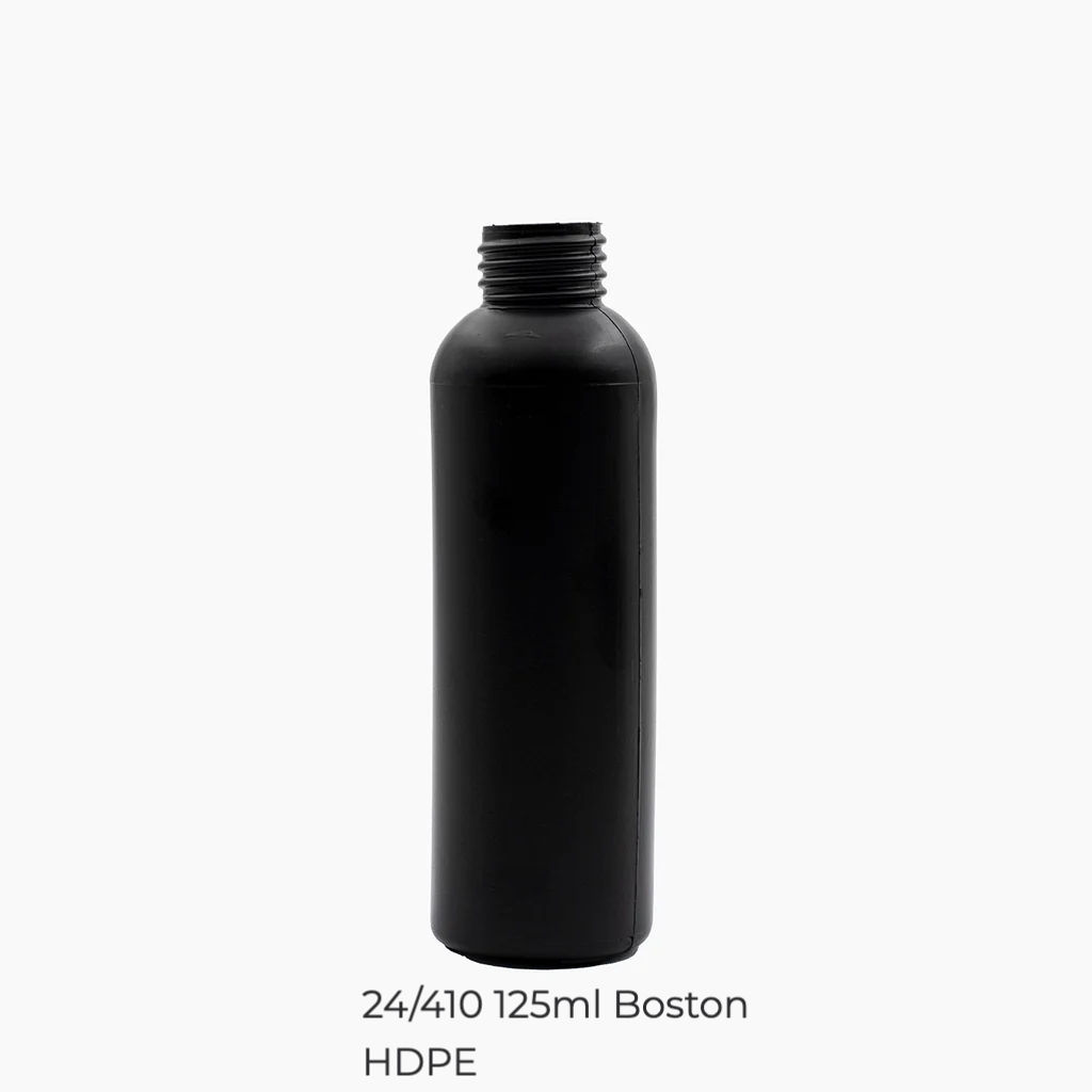 24/410 125ml HDPE Boston Tall Bottles - No Closure - Black